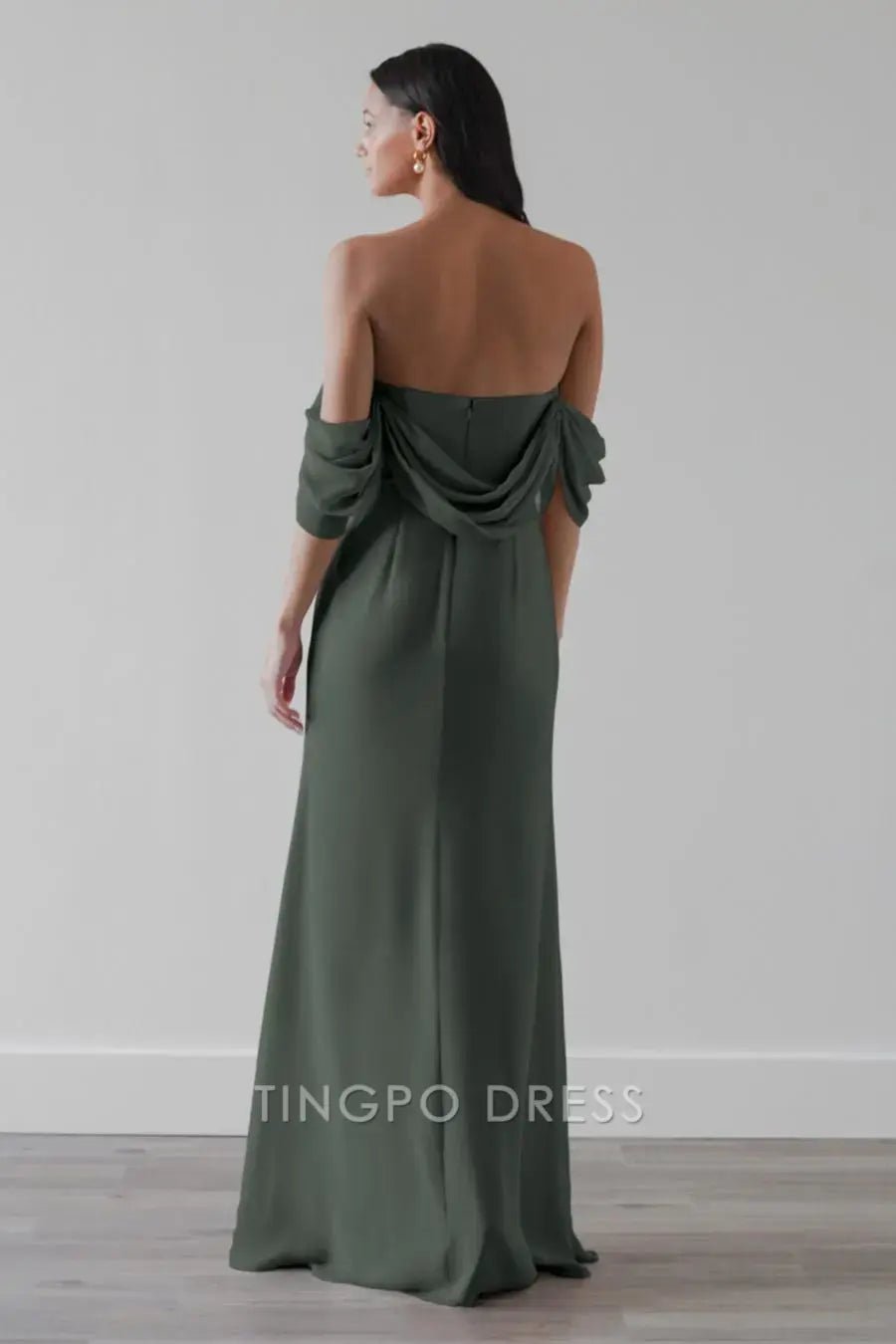 TingPo Wholesale Elegant One shoulder backless tight straight dress floor length skirt formal women's dress